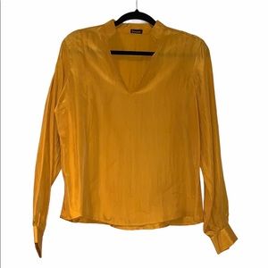 long sleeve 100% silk gold/yellow blouse in size M